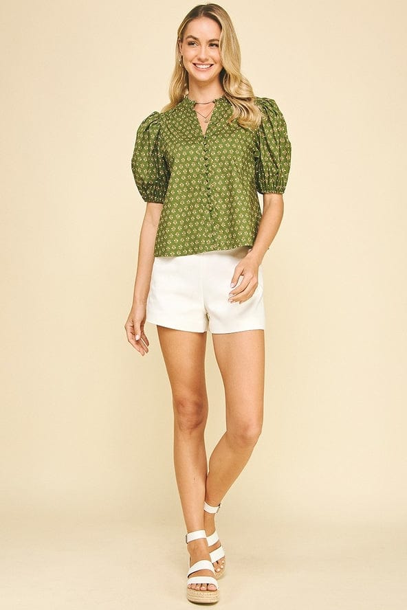 Pinch Olive Floral Print Puffed Sleeve Blouse - Little Miss Muffin Children & Home