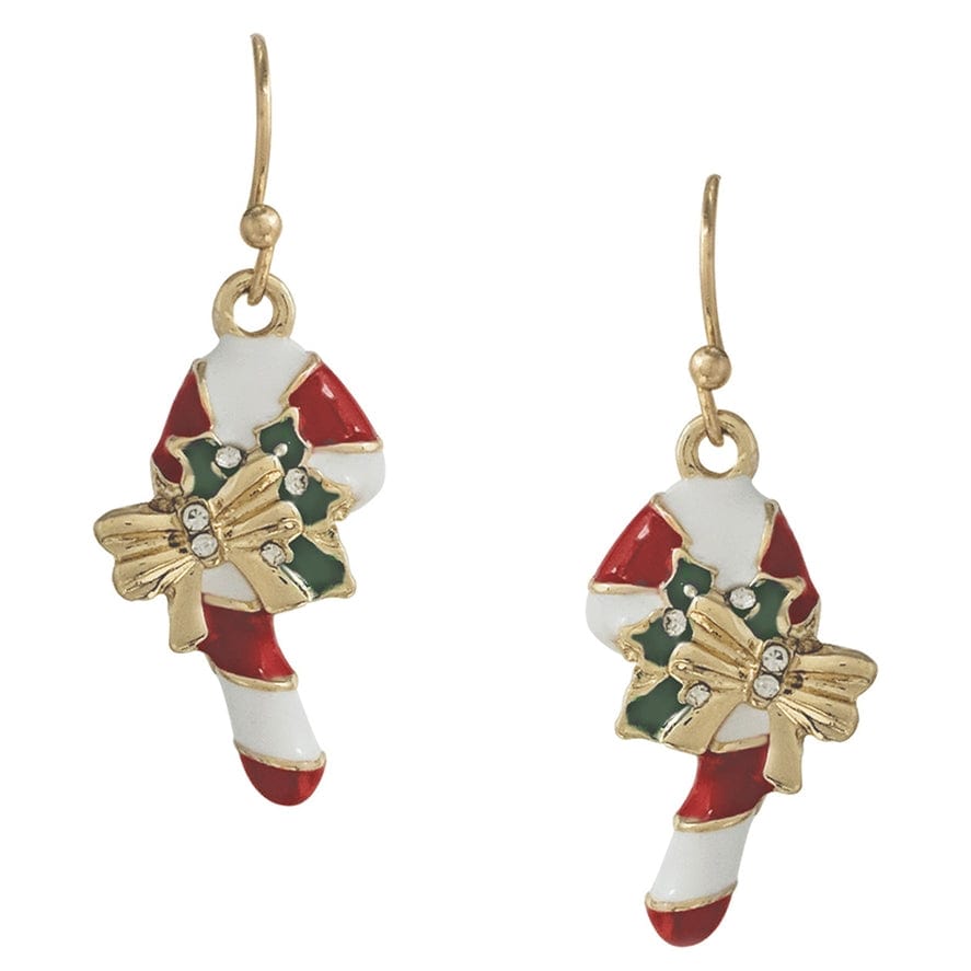 Fashion City Candy Cane with Bow Christmas Hook Earrings - Little Miss Muffin Children & Home