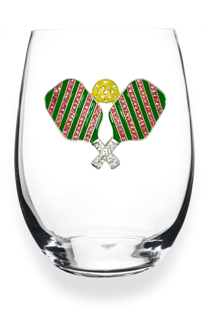 The Queens' Jewels® Pickleball with Paddles Jeweled Stemless Wine Glass - Little Miss Muffin Children & Home