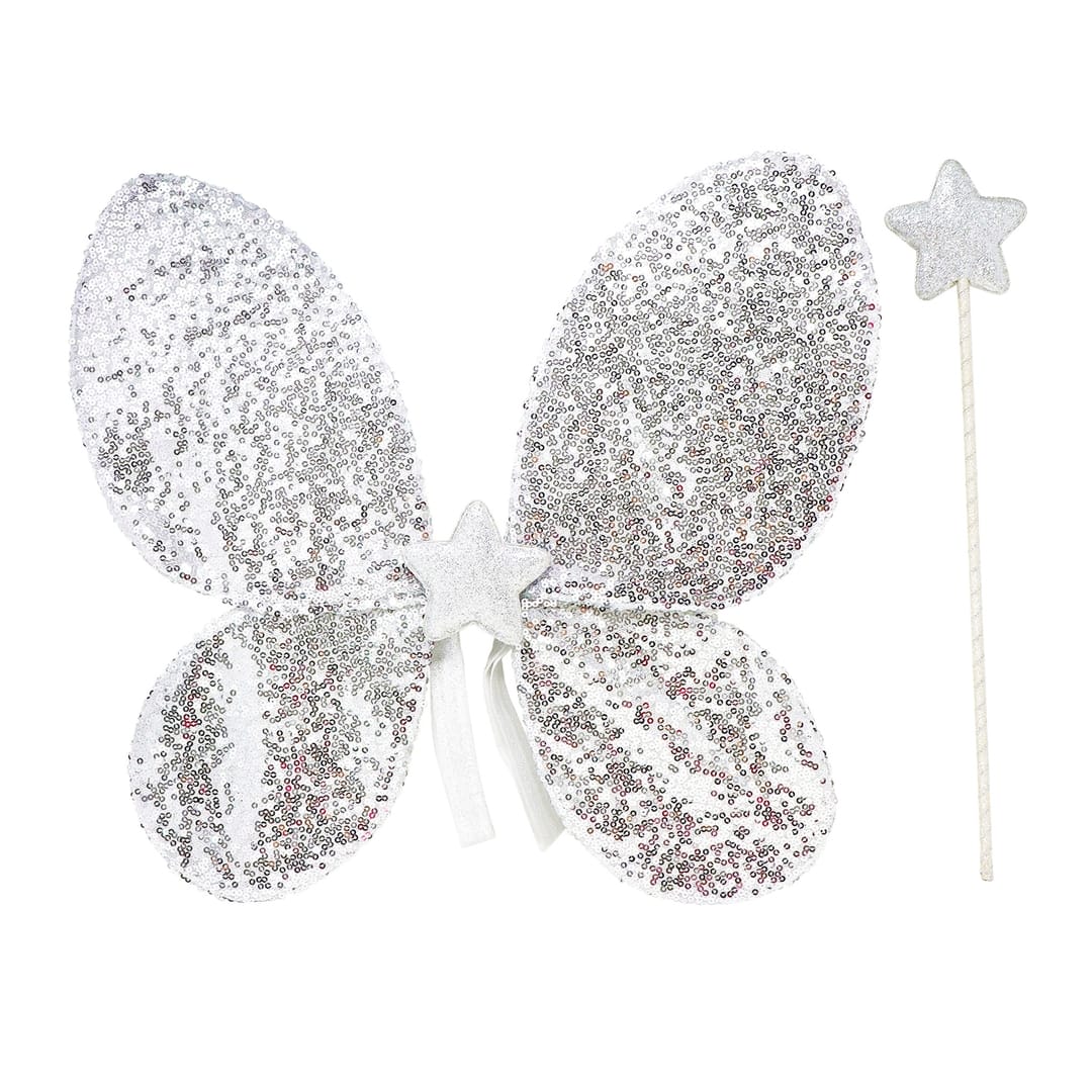 Pink Poppy Silver Sequin Wings & Glitter Star Wand Set