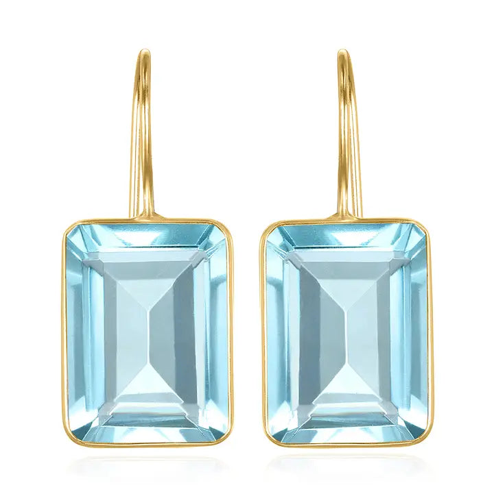 Emerald Cut Valencia Sky Blue Gold Earrings