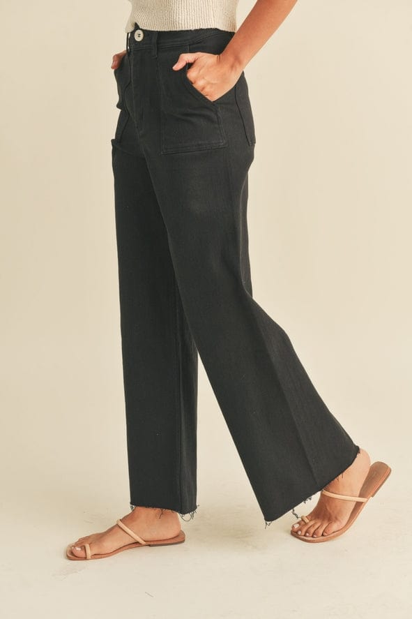 Miou Muse Miou Muse Dye & Wash Cotton Stretch Wide Leg Pants in Black - Little Miss Muffin Children & Home