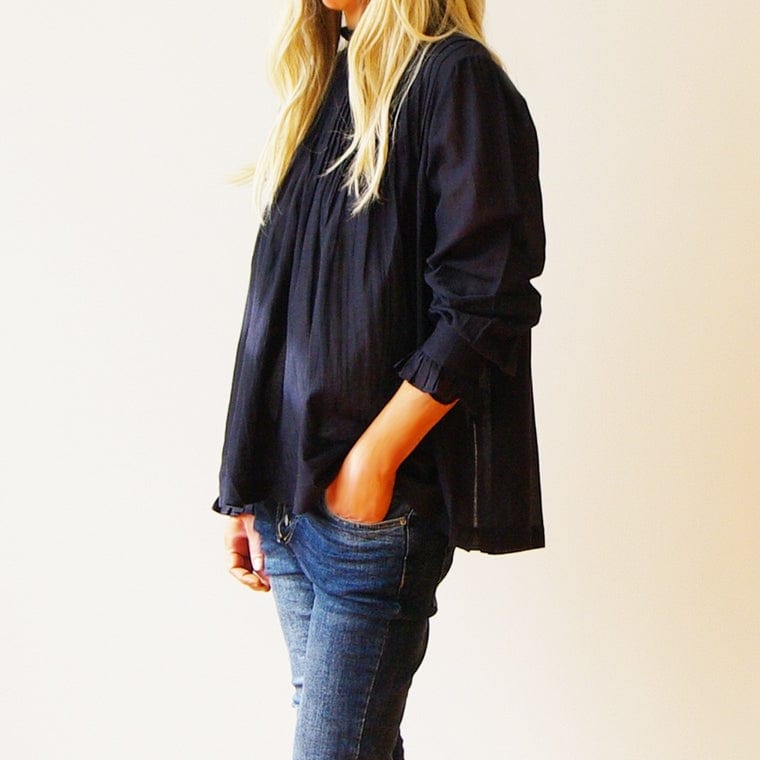 Who's Charlie Who's Charlie Morgan Sheer Button Back Top in Dark Navy - Little Miss Muffin Children & Home