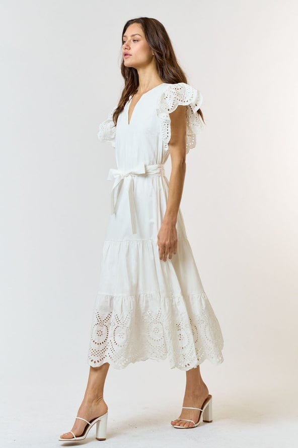 Lalavon Eyelet Flutter Sleeve Midi Dress - Little Miss Muffin Children & Home