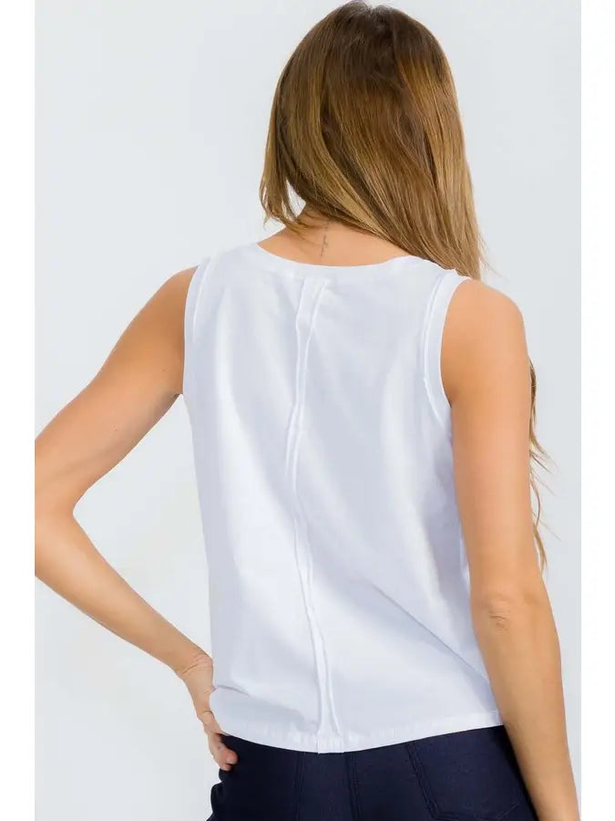 Soft Cotton Tank with Raw Edge Seams in White