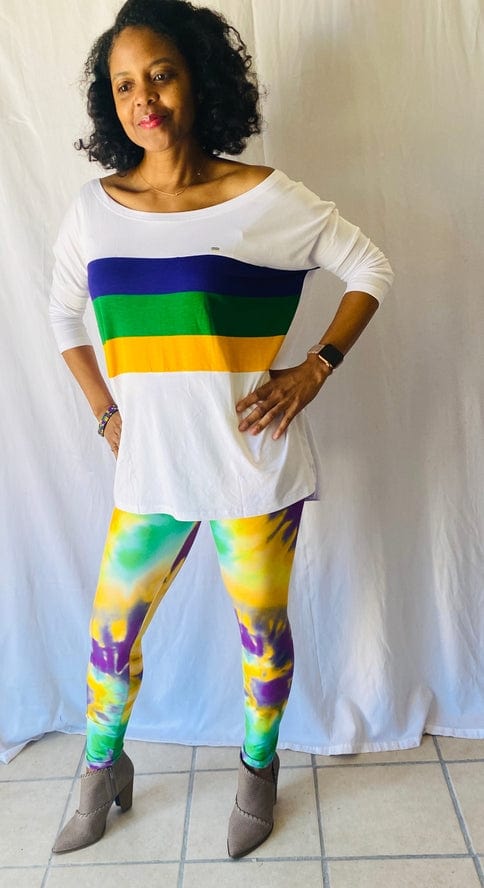 Mardi Gras Creations Mardi Gras Creations Mardi Gras Stripe Off Shoulder Jersey Top in Off White - Little Miss Muffin Children & Home