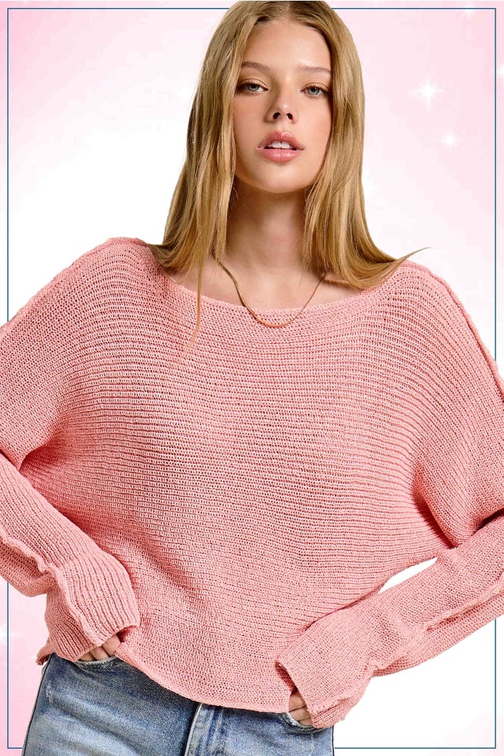 La Miel Boat Neck Off Shoulder Cozy Dolman Sleeve Sweater in Cotton Candy - Little Miss Muffin Children & Home
