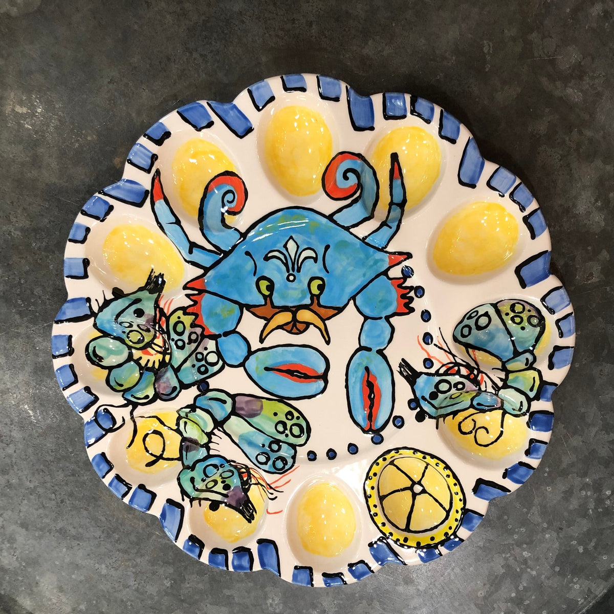 Jan Salzer Art Crab, Shrimp & Lemon Deviled Egg Platter - Little Miss Muffin Children & Home
