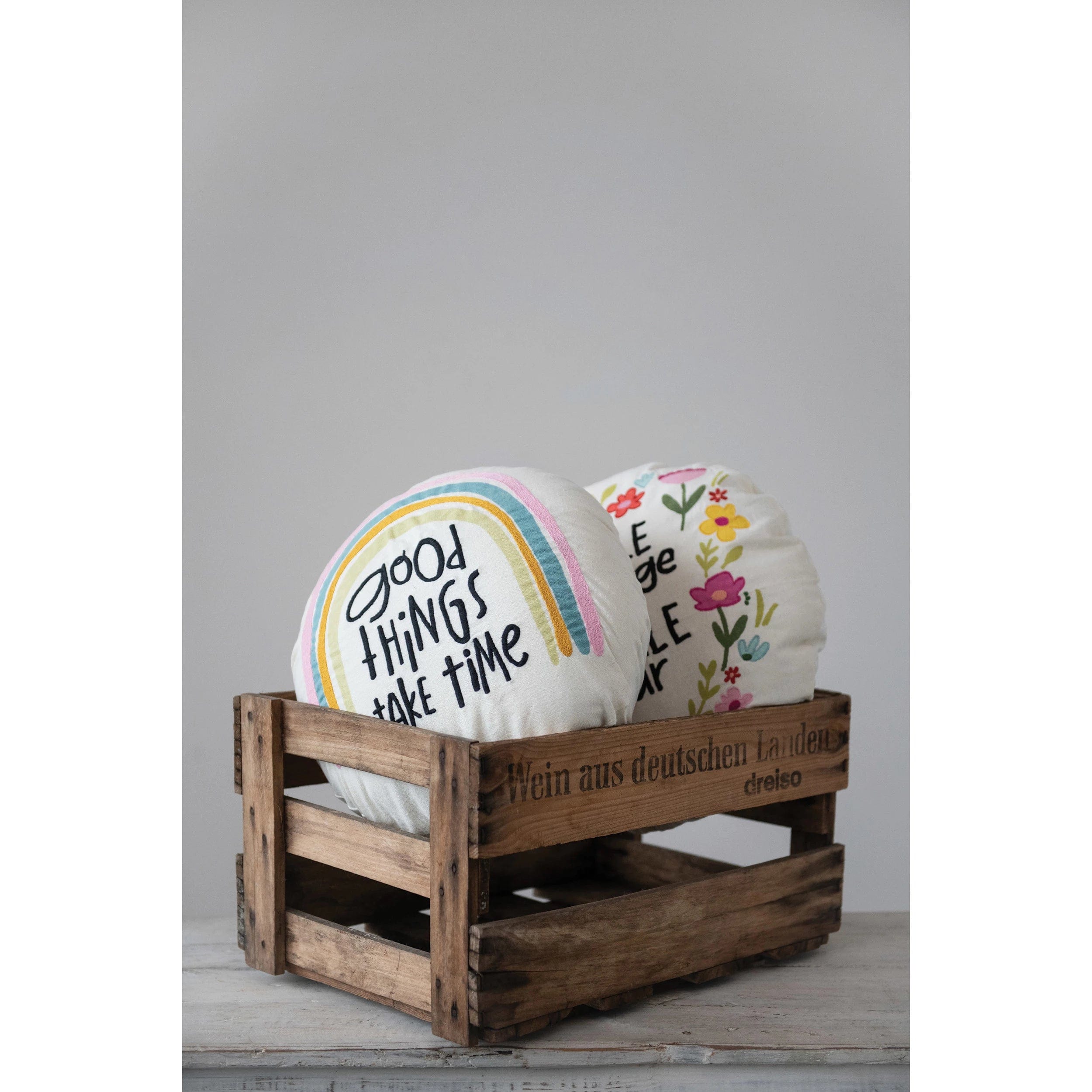 Creative Co-Op Creative Co-op 16" Round Printed & Embroidered Pillow - Little Miss Muffin Children & Home