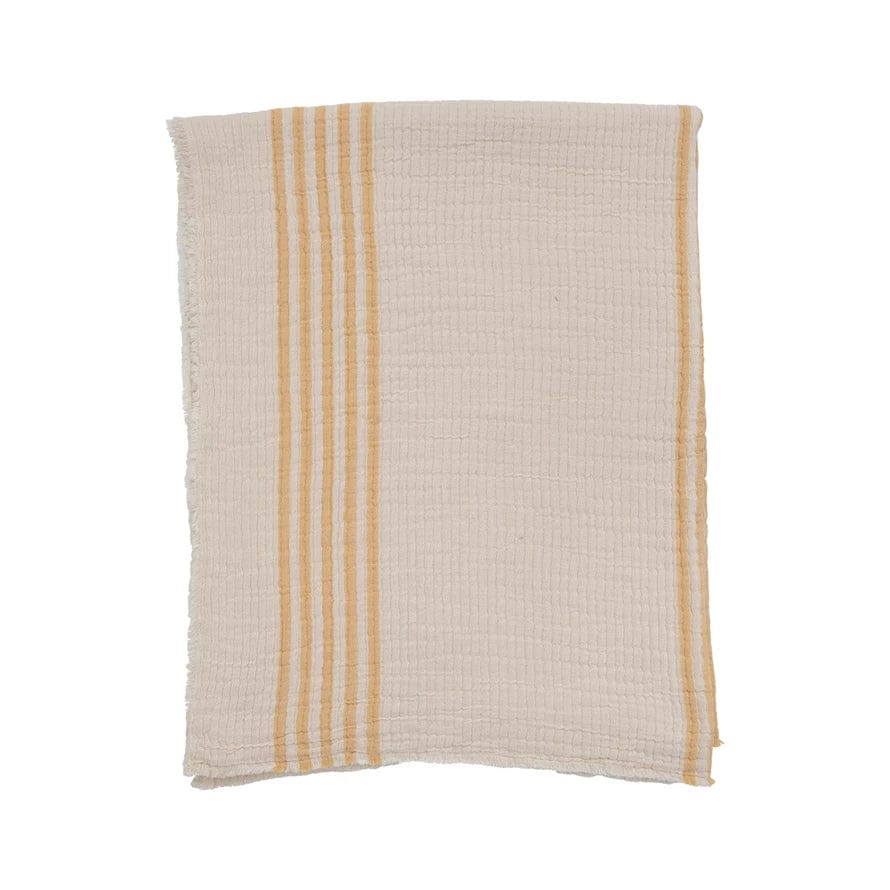 Creative Co-op Cotton Double Cloth Striped Throw with Frayed Edges