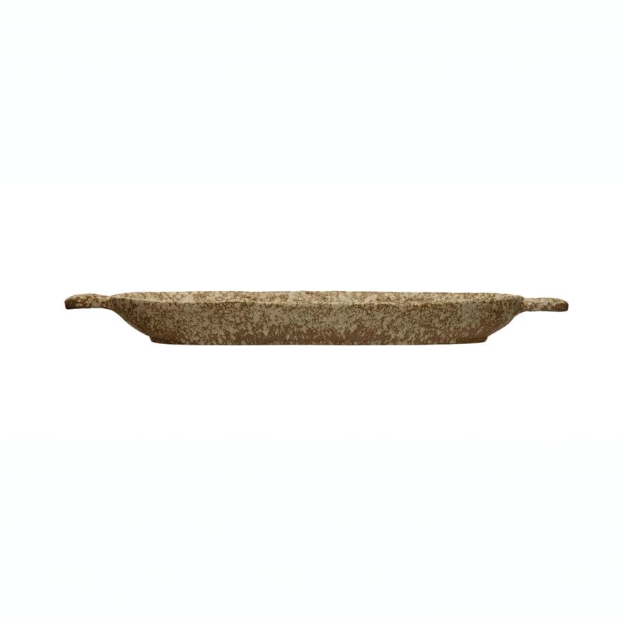 Creative Co-op Stoneware Tray with Handles