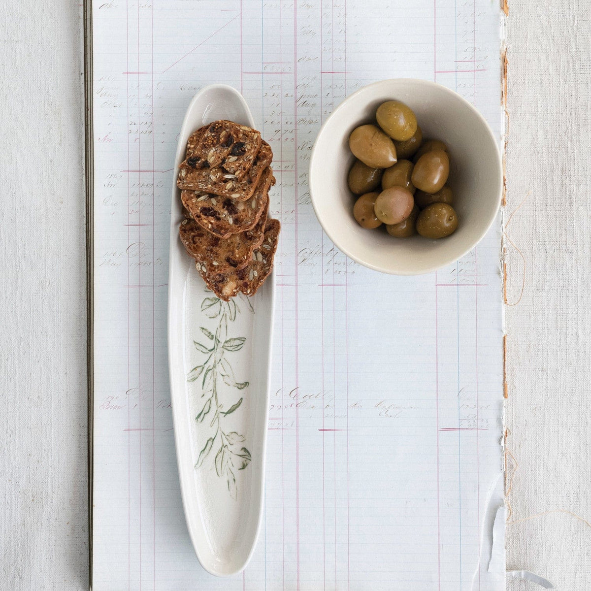 Oval Debossed Stoneware Tray with Botanical (Each One Will Vary)
