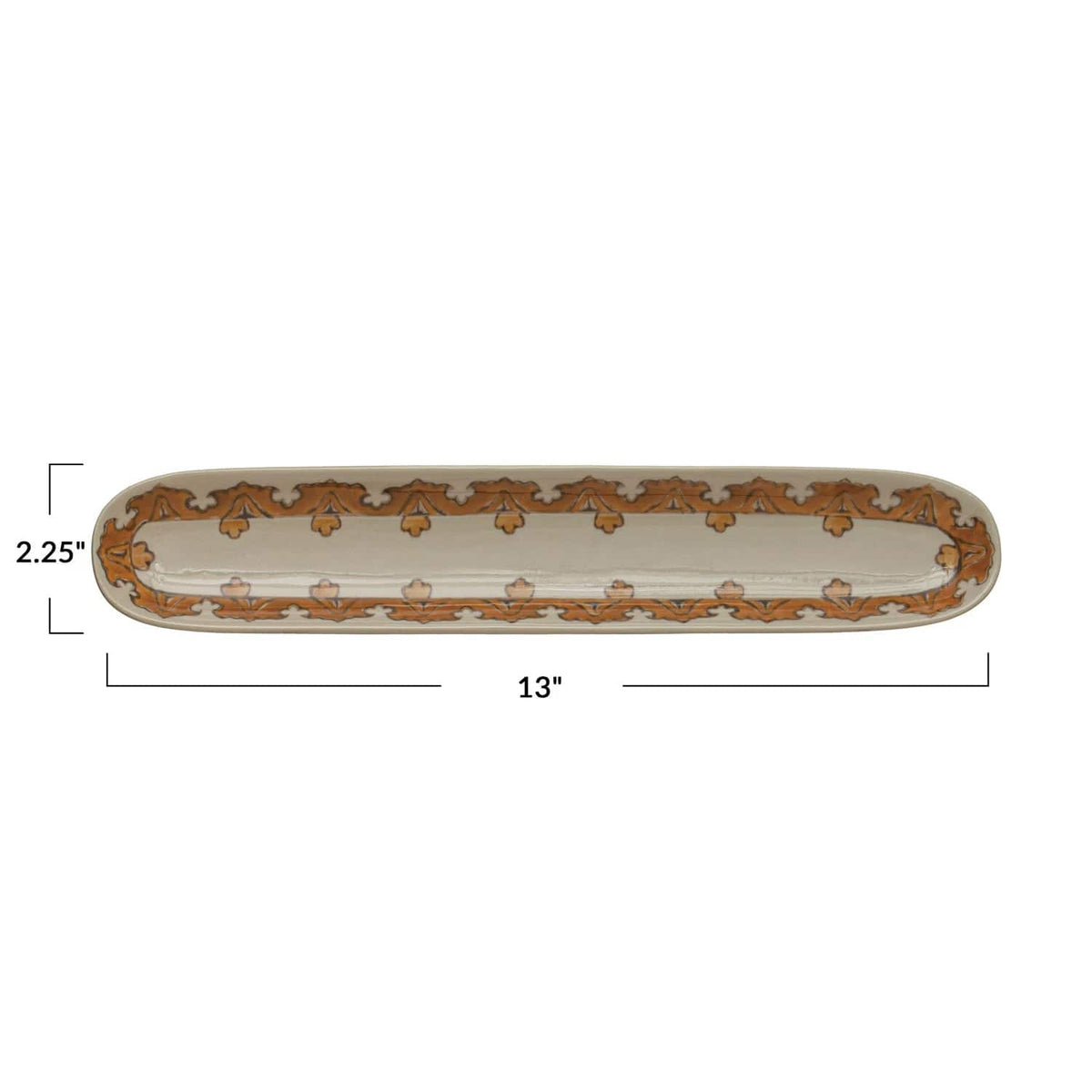 Creative Co-op Creative Co-op Oval Hand-Painted Stoneware Pattern Tray, Brown - Little Miss Muffin Children & Home