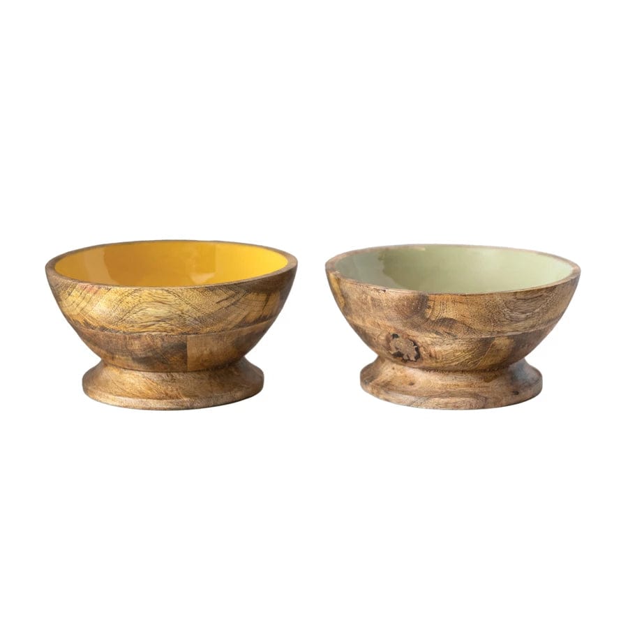 Creative Co-op Enameled Mango Wood Footed Bowl