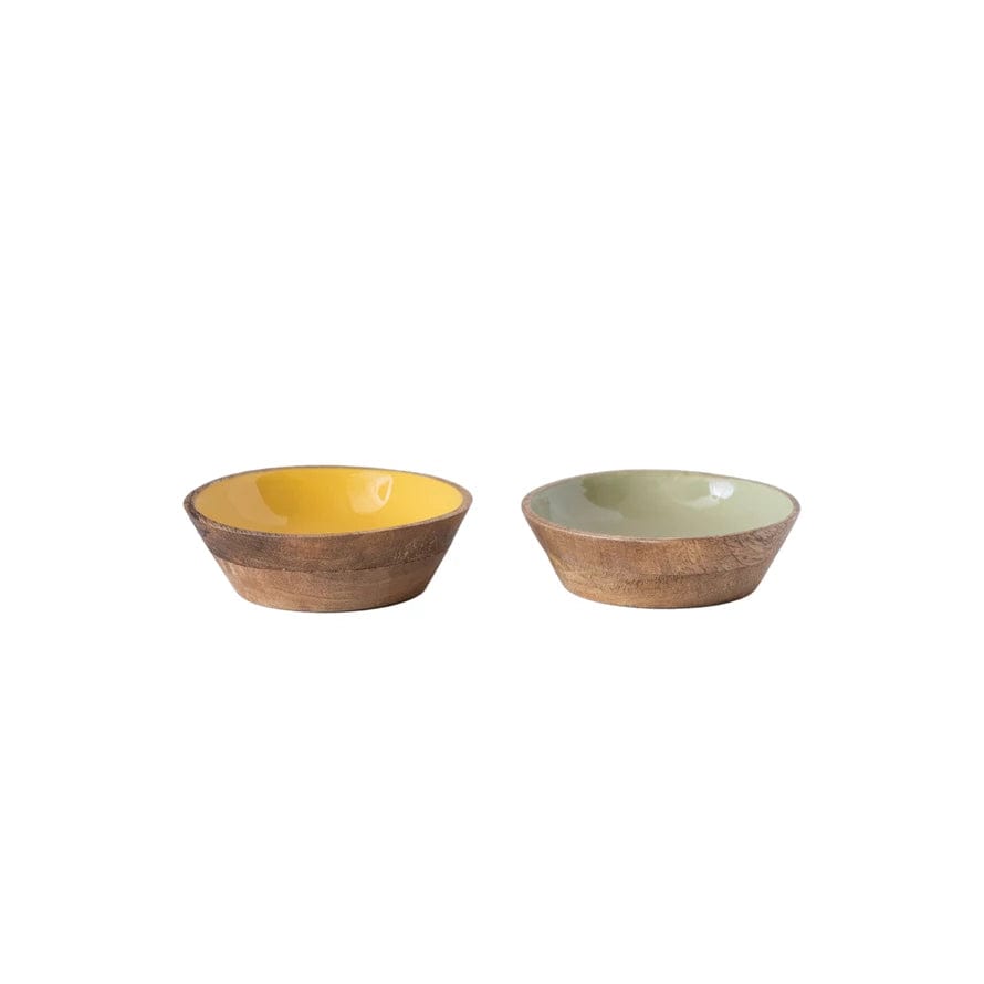 Creative Co-op Enameled Mango Wood Bowl