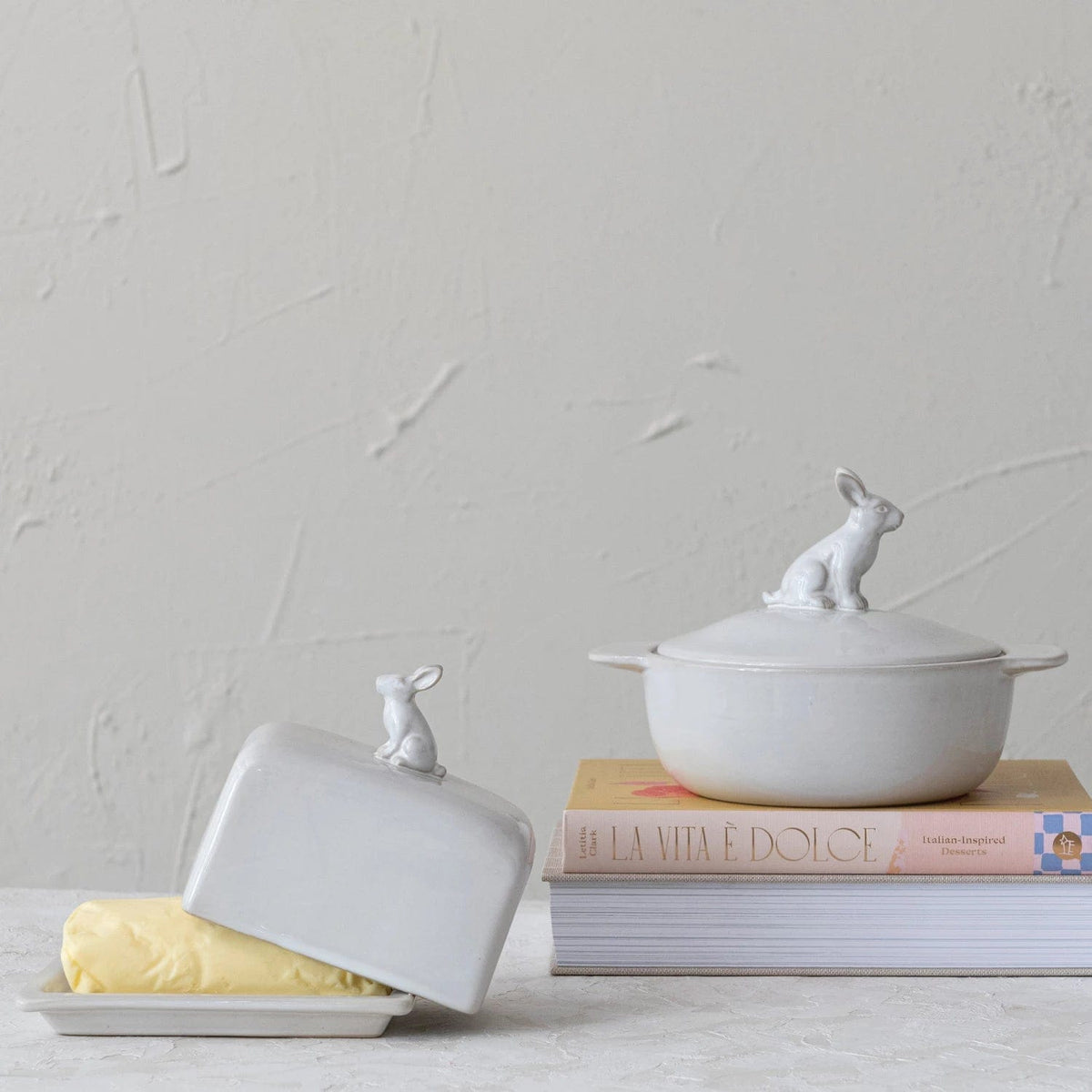 Creative Co-Op Creative Co-op 4 Cup Stoneware Baker with Rabbit Finial - Little Miss Muffin Children & Home