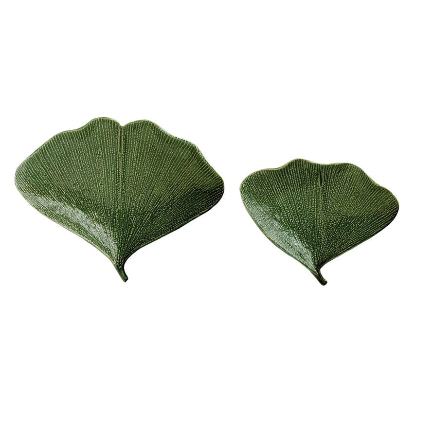Creative Co-op Stoneware Gingko Leaf Shaped Plates