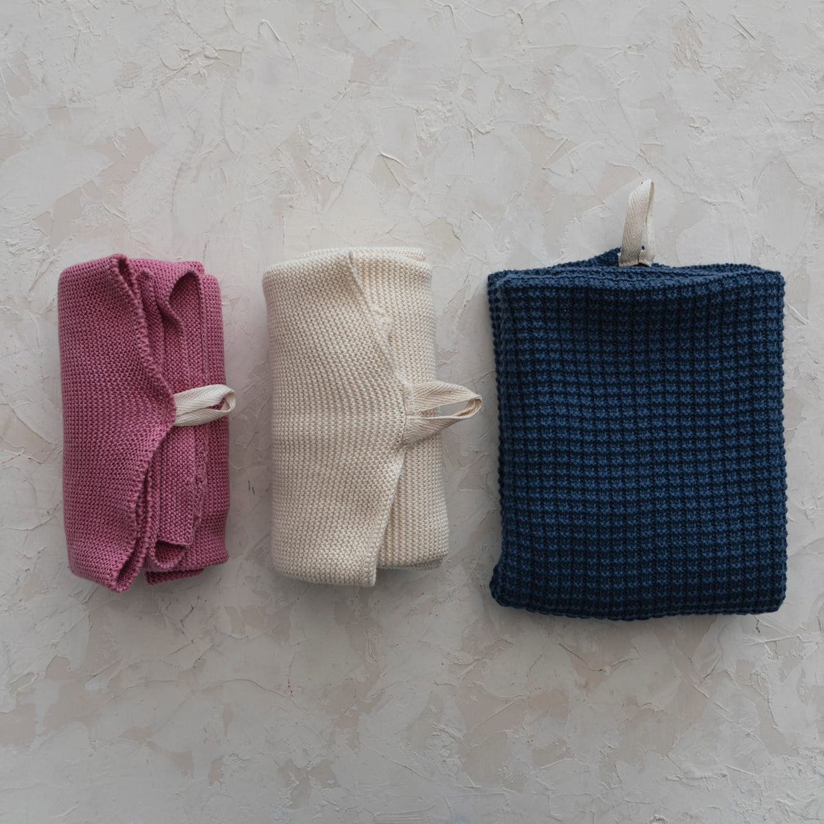Cotton Knit Tea Towel with Loop, 3 Available Colors