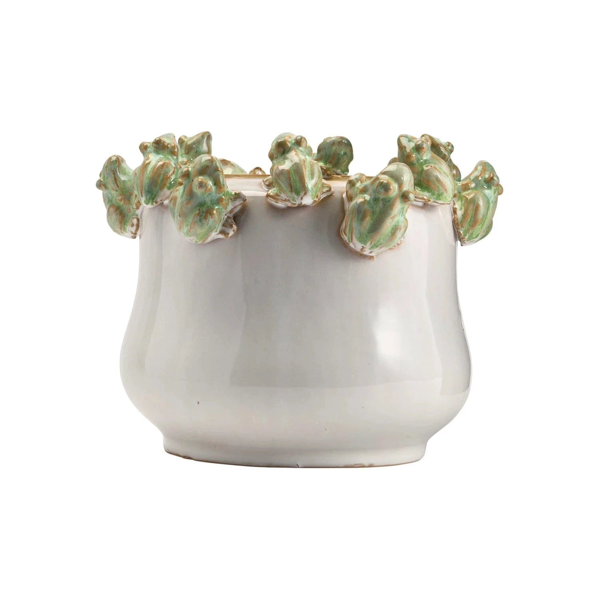 Creative Co-op Stoneware Planter with Frogs on Rim, Reactive Glaze (Each One Will Vary) - Little Miss Muffin Children & Home