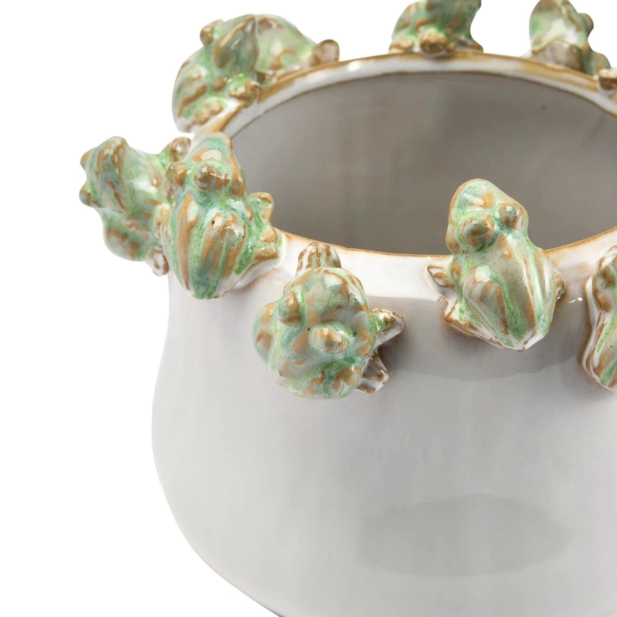 Creative Co-op Stoneware Planter with Frogs on Rim, Reactive Glaze (Each One Will Vary) - Little Miss Muffin Children & Home