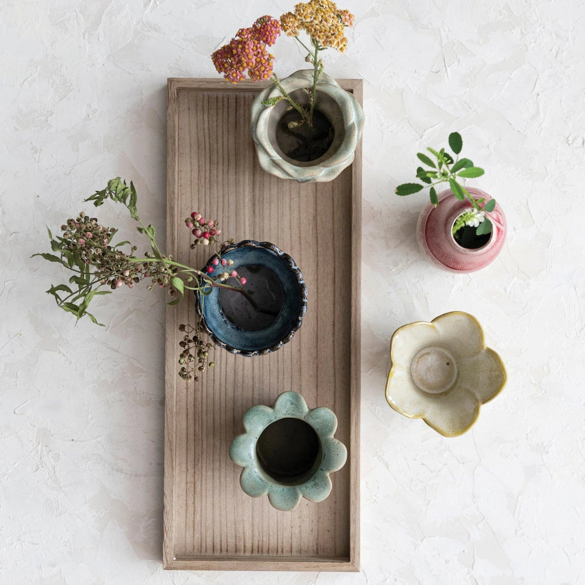 Creative Co-Op Creative Co-op Six Piece Stoneware Vases with Wood Tray Set - Little Miss Muffin Children & Home