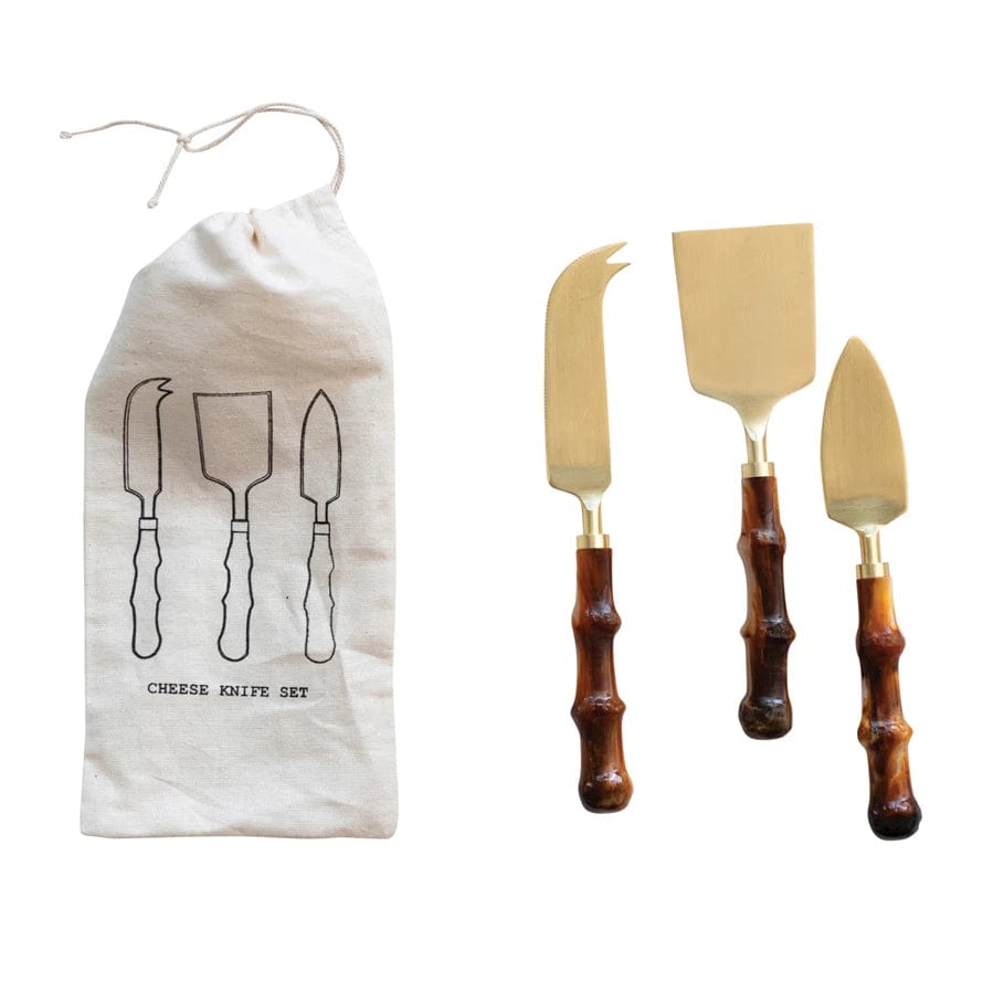 Creative Co-Op Creative Co-op Stainless Steel & Resin Cheese Knives with Bamboo Shaped Handles, 3-Piece Set - Little Miss Muffin Children & Home