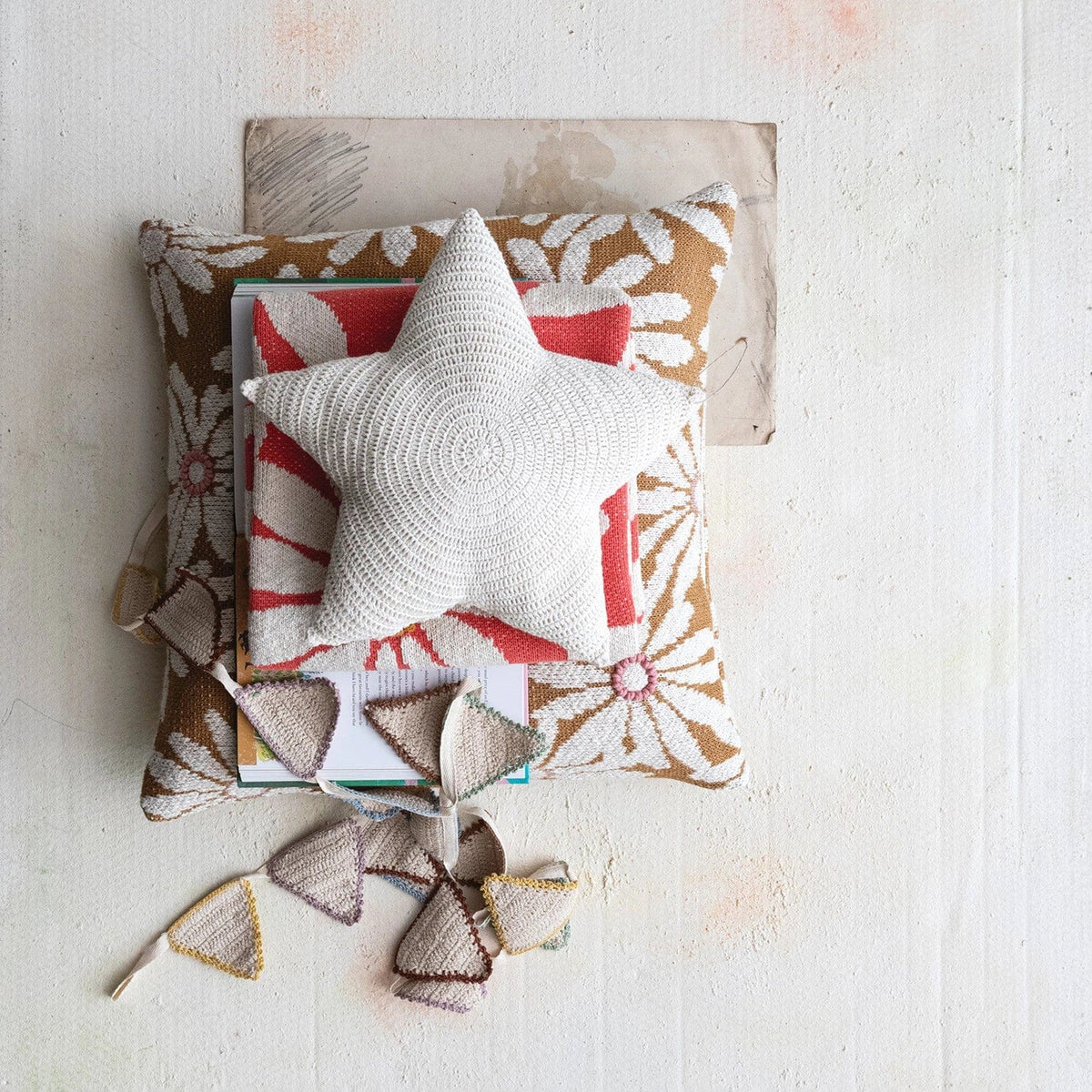Creative Co-op Creative Co-op 14" Recycled Cotton Crocheted Star Shaped Pillow, Cream - Little Miss Muffin Children & Home