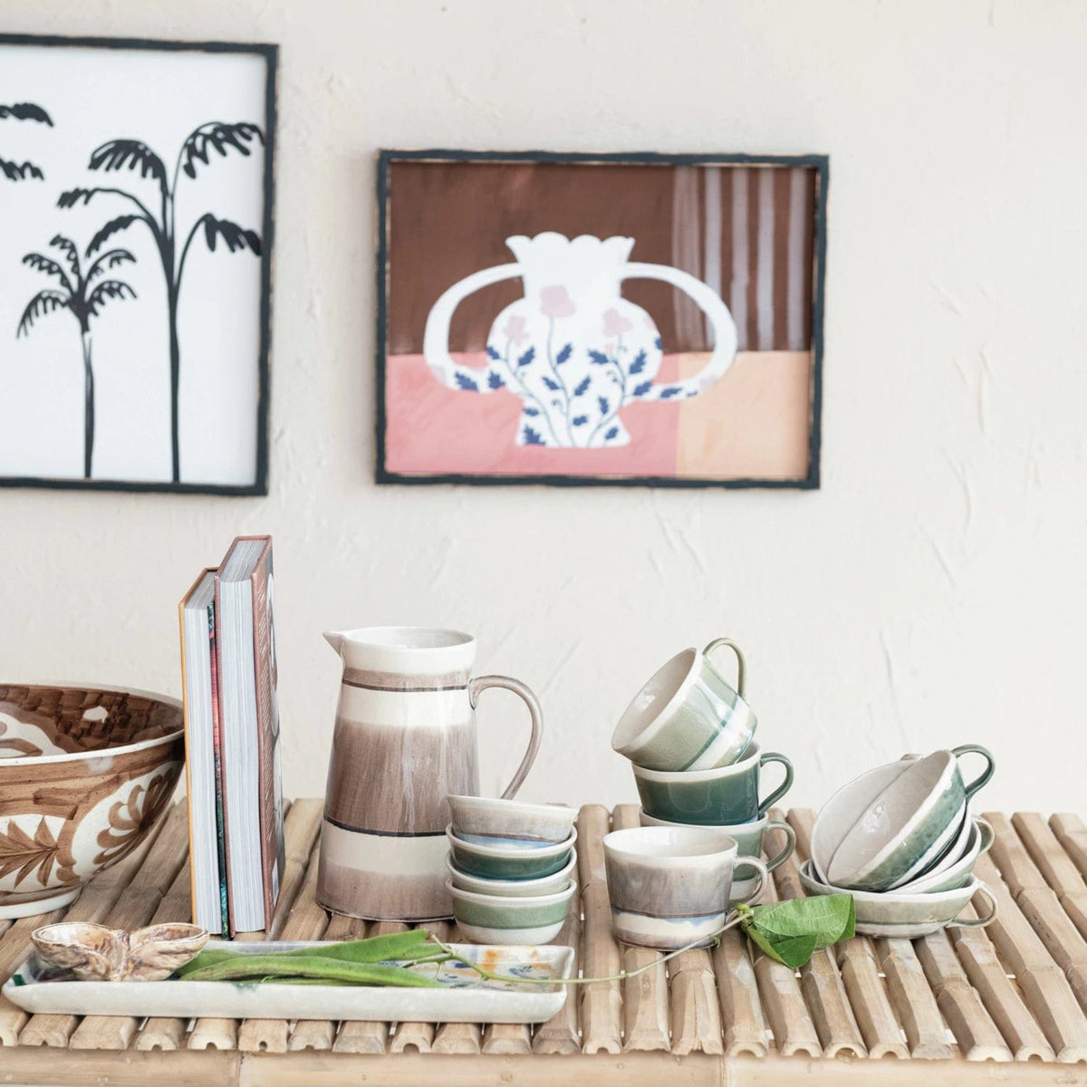 Creative Co-Op Creative Co-op 8 oz. Striped Stoneware Bowl with Handle - Little Miss Muffin Children & Home