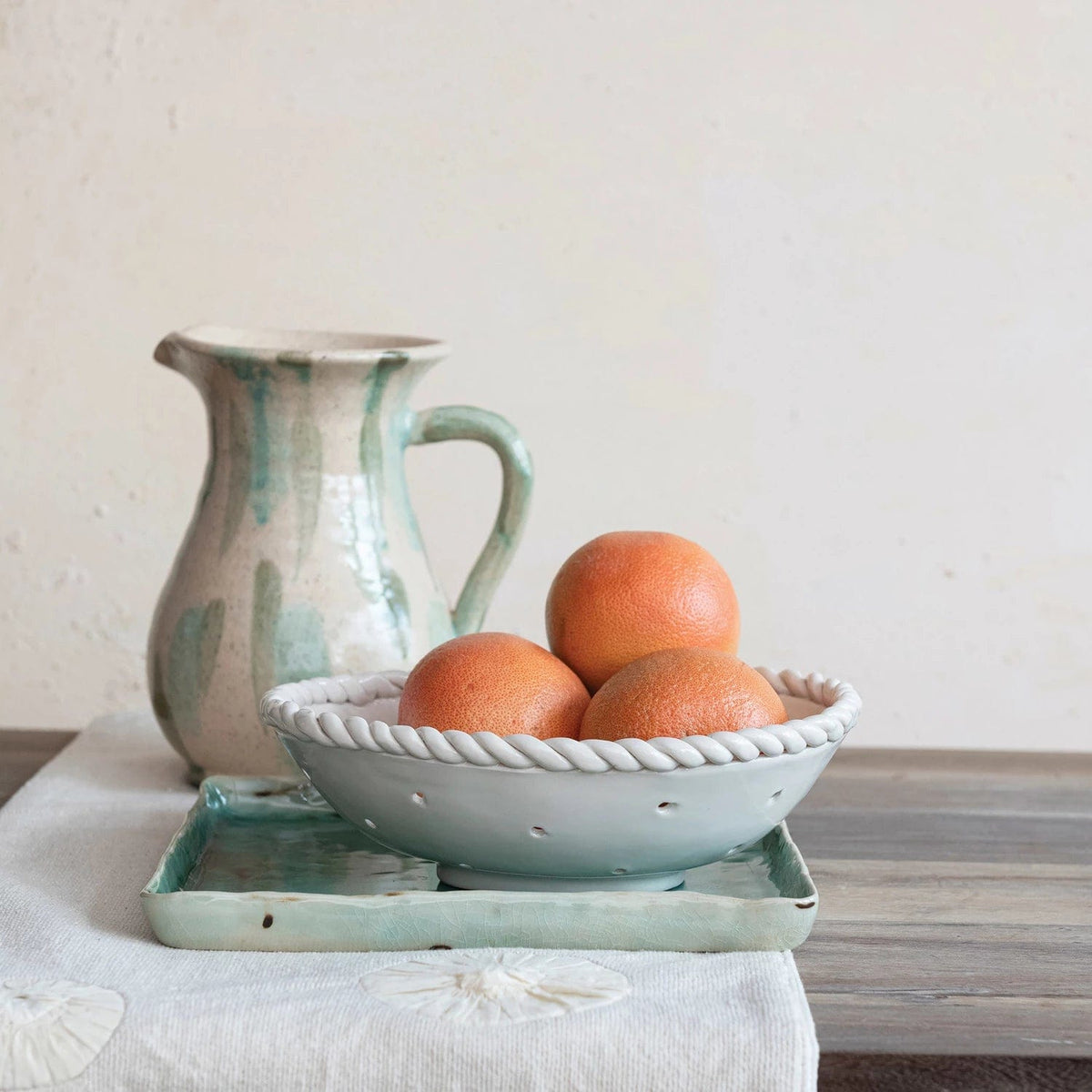 Creative Co-op Creative Co-op Stoneware Colander with Hand Twisted Edge, White - Little Miss Muffin Children & Home