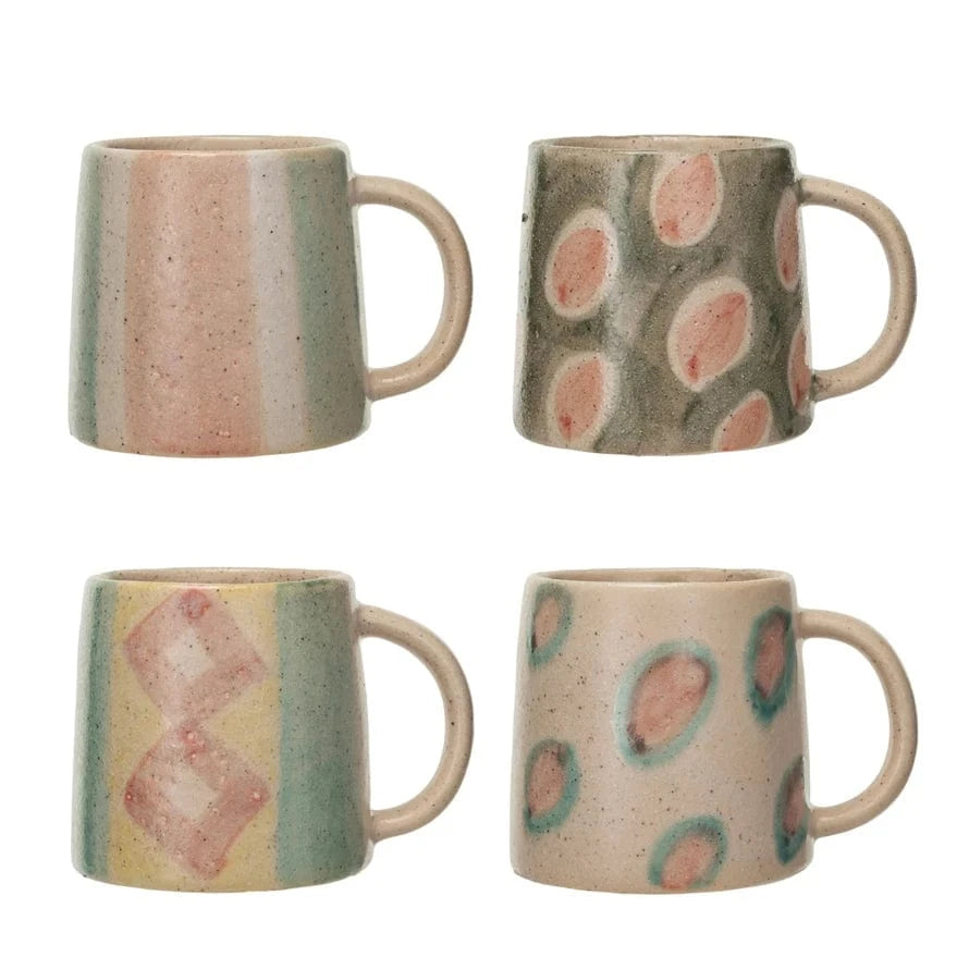Creative Co-op 24 oz. Hand-Painted Terra-cotta Mug, 4 Styles Available (Each One Will Vary) - Little Miss Muffin Children & Home