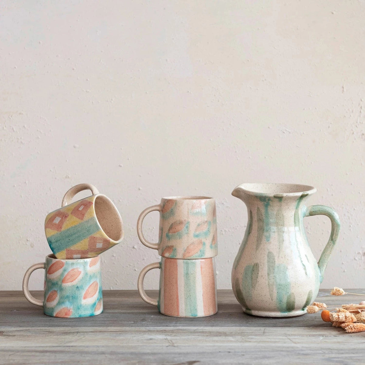 Creative Co-op 24 oz. Hand-Painted Terra-cotta Mug, 4 Styles Available (Each One Will Vary) - Little Miss Muffin Children & Home
