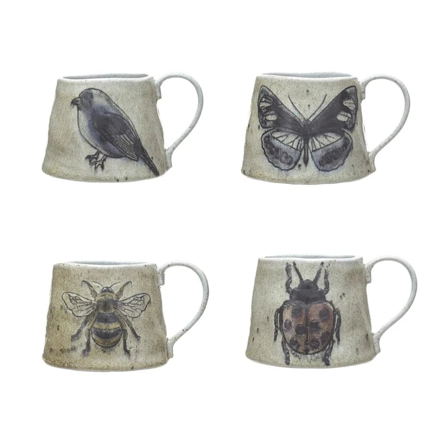 Creative Co-op 18 oz. Stoneware Mug with Insect/Bird, 4 Styles Available (Each One Will Vary) - Little Miss Muffin Children & Home