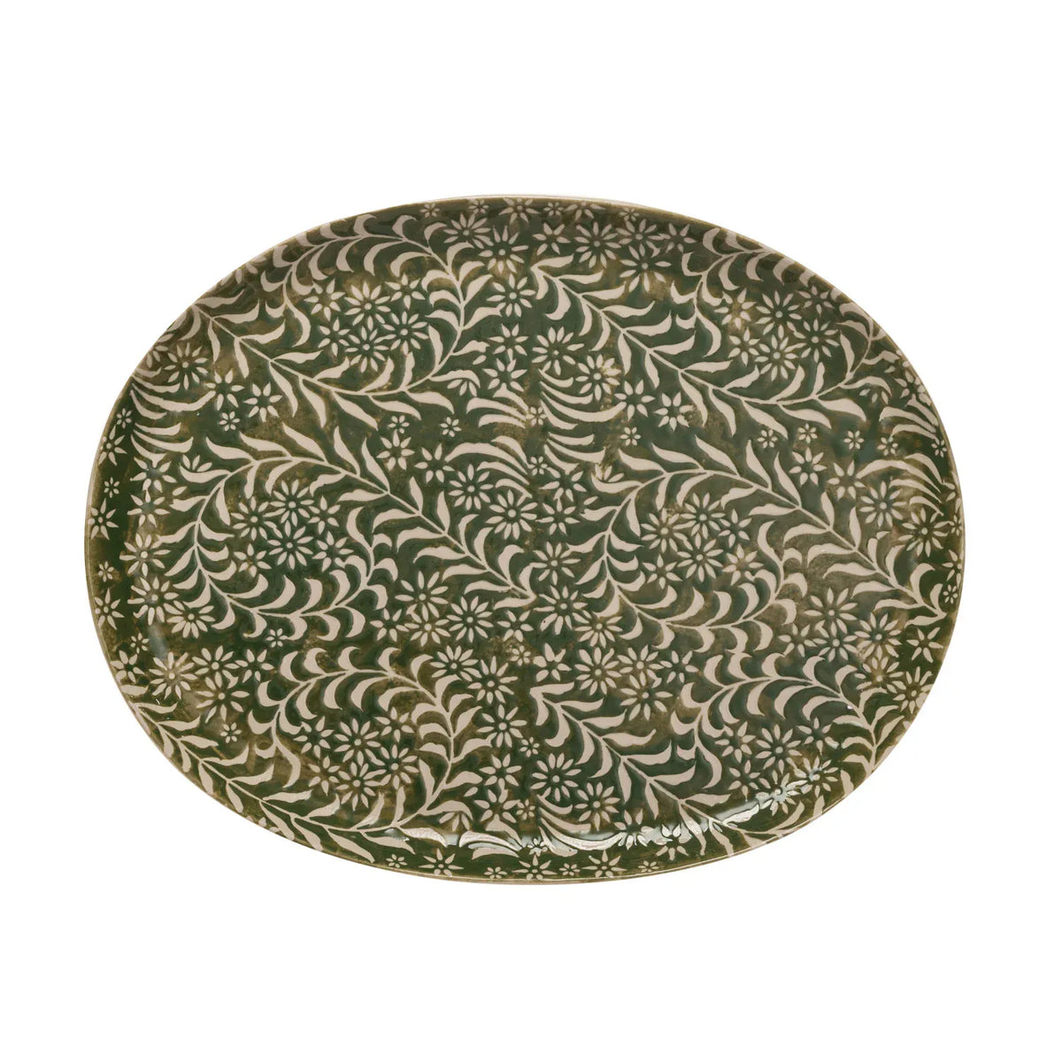 Stoneware Platter with Wax Relief Botanicals