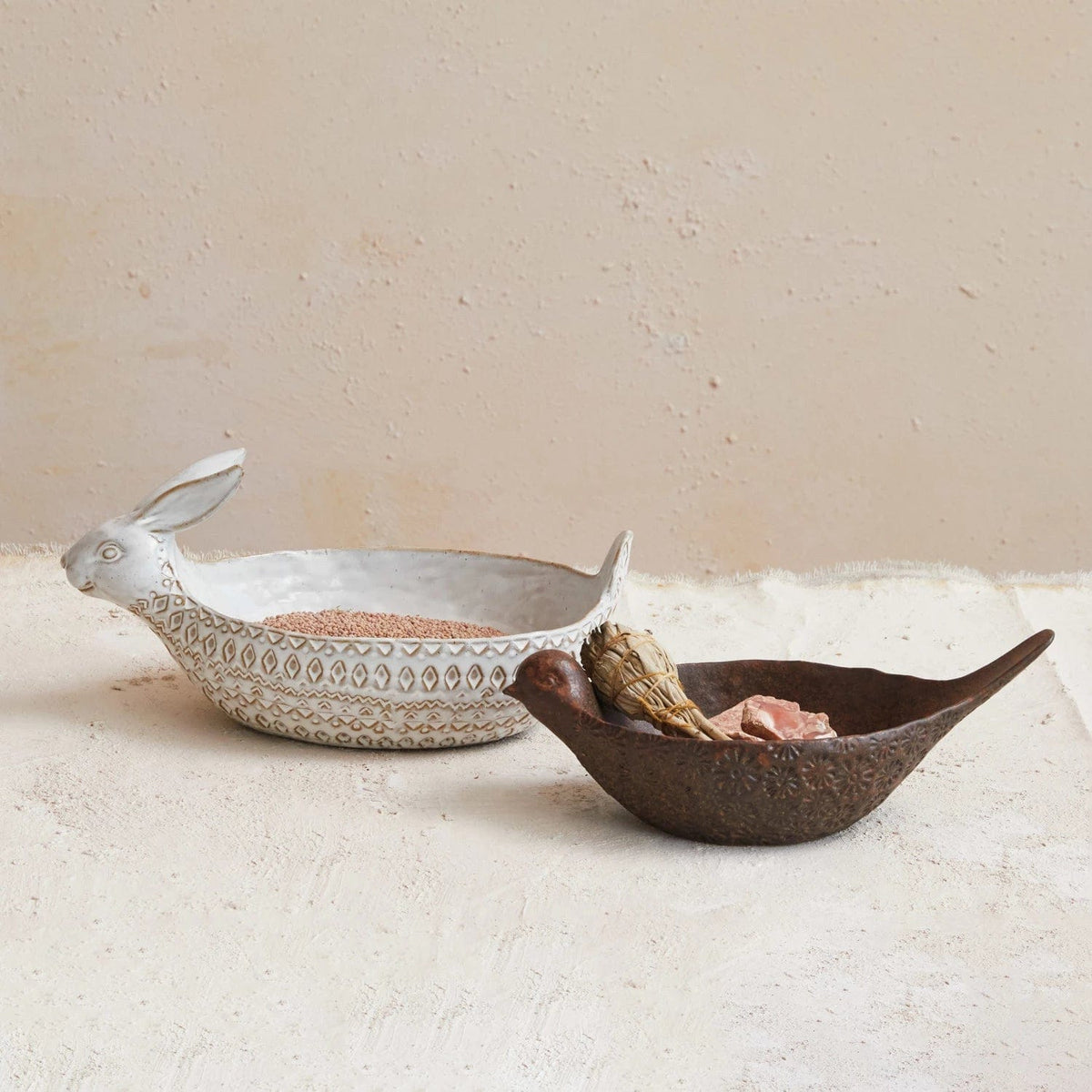 Creative Co-op Creative Co-op Debossed Stoneware Bird Bowl, Brown (Each One Will Vary) - Little Miss Muffin Children & Home