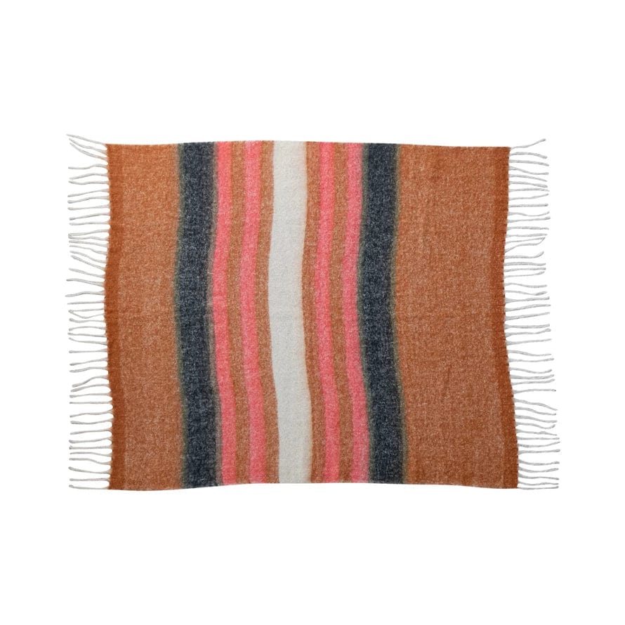Creative Co-op Creative Co-op 60"Lx50"W Brushed Acrylic & New Zealand Wool Throw with Stripes & Fringe, Multicolor - Little Miss Muffin Children & Home