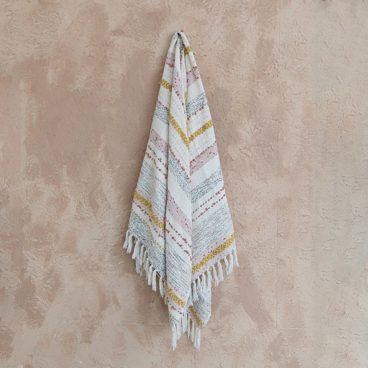 Creative Co-op Creative Co-op 60"Lx50"W Woven Cotton Blend Throw with Stripes, Embroidery & Fringe, Multicolor - Little Miss Muffin Children & Home