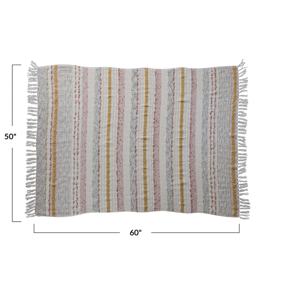 Creative Co-op Creative Co-op 60"Lx50"W Woven Cotton Blend Throw with Stripes, Embroidery & Fringe, Multicolor - Little Miss Muffin Children & Home