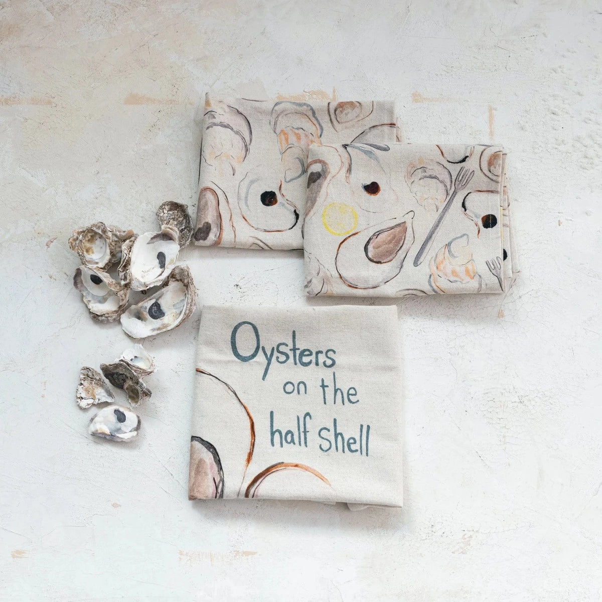 Creative Co-op Cotton & Linen Printed Tea Towel with Oysters Pattern/Saying, 3 Styles - Little Miss Muffin Children & Home
