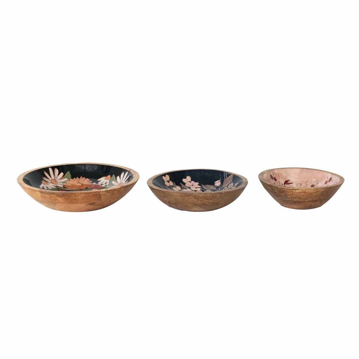 Creative Co-op Creative Co-op Enameled Mango Wood Bowls with Flowers in Vase, Available in 3 Sizes - Little Miss Muffin Children & Home