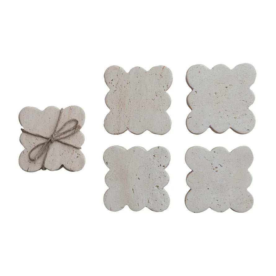 Travertine Coasters with Scalloped Edge, Set of 4