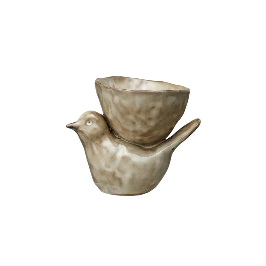 Creative Co-op Creative Co-op Cream Color Stoneware Bird with Bowl (Each One Will Vary) - Little Miss Muffin Children & Home