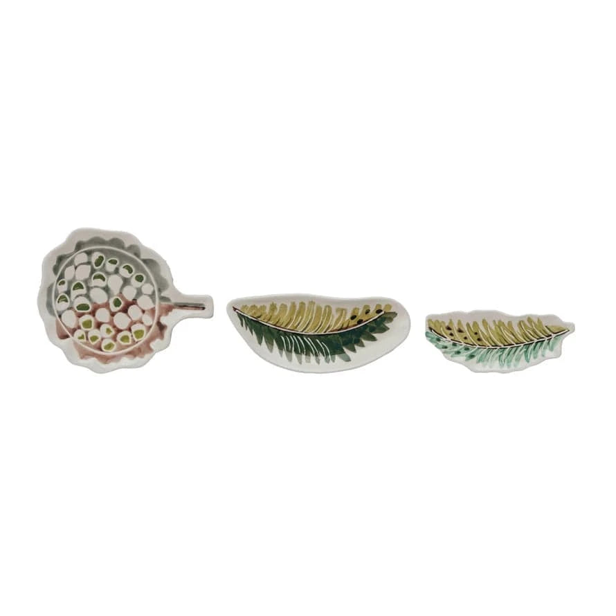 Creative Co-op Hand-Painted Stoneware Feather/Botanical Shaped Dish, 3 Styles Available - Little Miss Muffin Children & Home