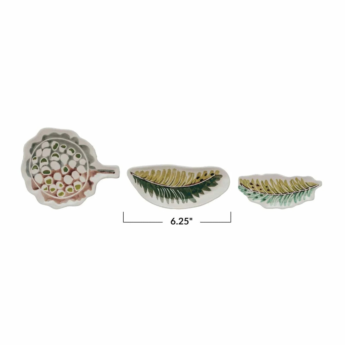 Creative Co-op Hand-Painted Stoneware Feather/Botanical Shaped Dish, 3 Styles Available - Little Miss Muffin Children & Home