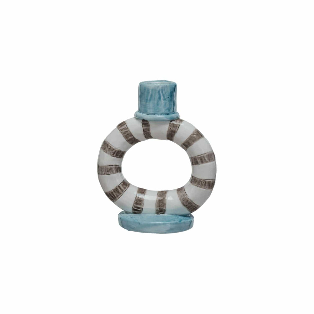 Hand-Painted Stoneware Ring Taper Holder with Stripes (Each One Will Vary)