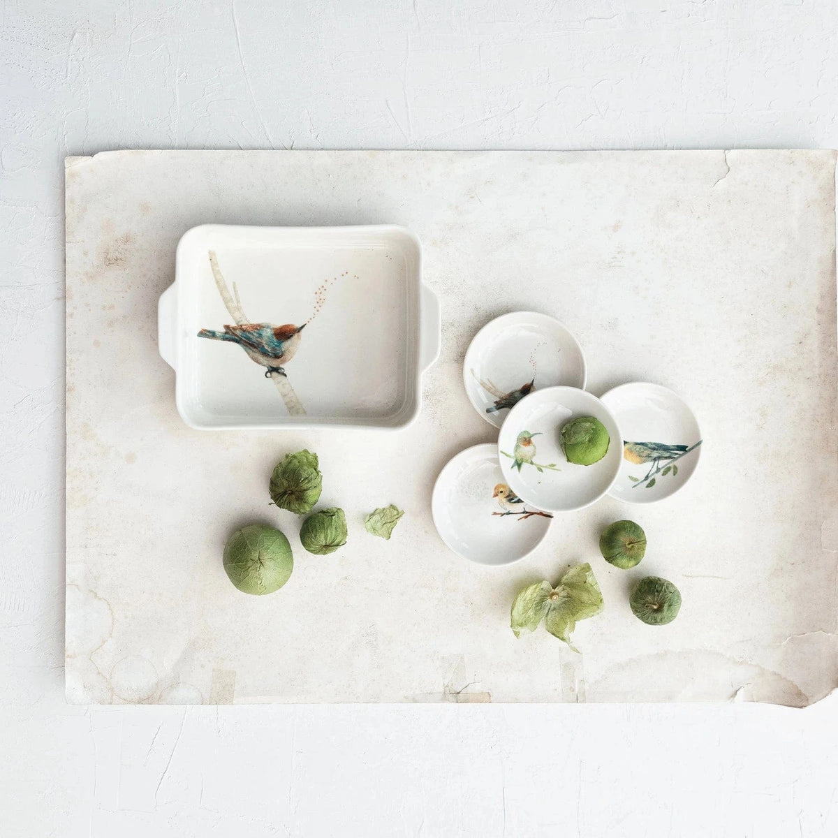 Creative Co-op Stoneware Dish with Bird on Branch, 4 Styles Available - Little Miss Muffin Children & Home