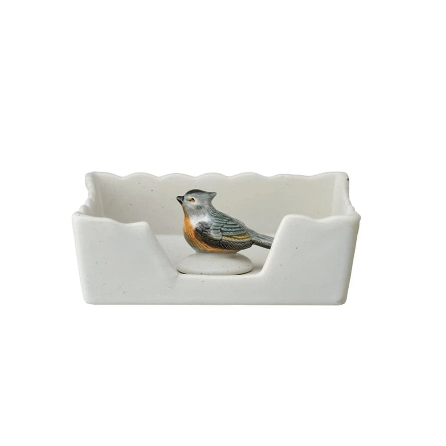 Creative Co-op Stoneware Napkin Holder with Bird Shaped Weight, 2PC Set - Little Miss Muffin Children & Home