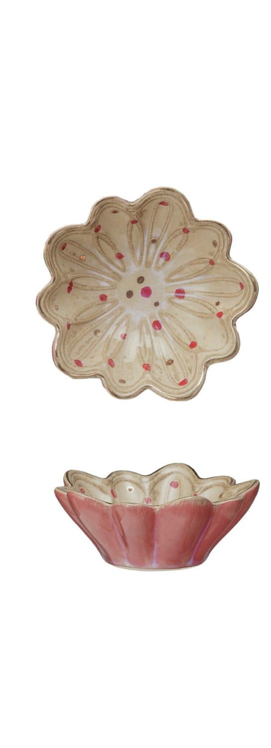 Decorative Stoneware Dish with Hand-Painted Dots & Electroplating, 2 Colors Available