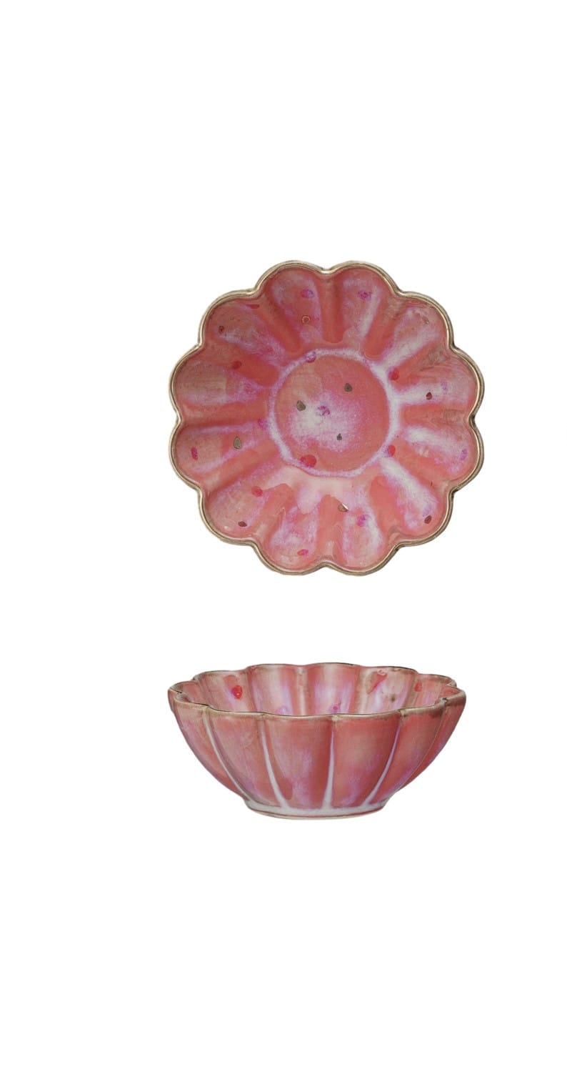Decorative Stoneware Dish with Hand-Painted Dots & Electroplating, 2 Colors Available