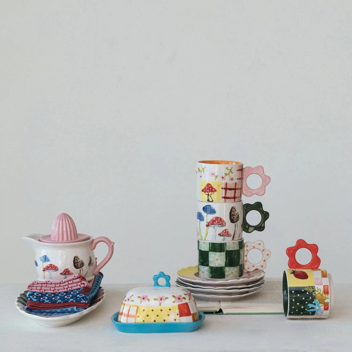 Creative Co-op 15 oz. Hand-Painted Stoneware Mug with Flower Shaped Handle, 4 Styles Available - Little Miss Muffin Children & Home