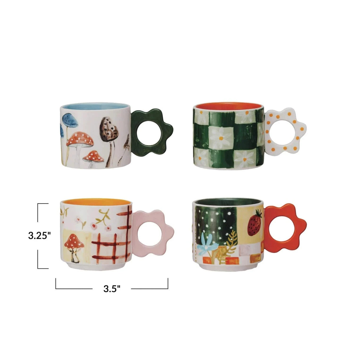 Creative Co-op 15 oz. Hand-Painted Stoneware Mug with Flower Shaped Handle, 4 Styles Available - Little Miss Muffin Children & Home
